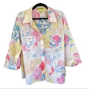 Sigrid Olsen Button Down Shirt, Floral Plus Size 2X